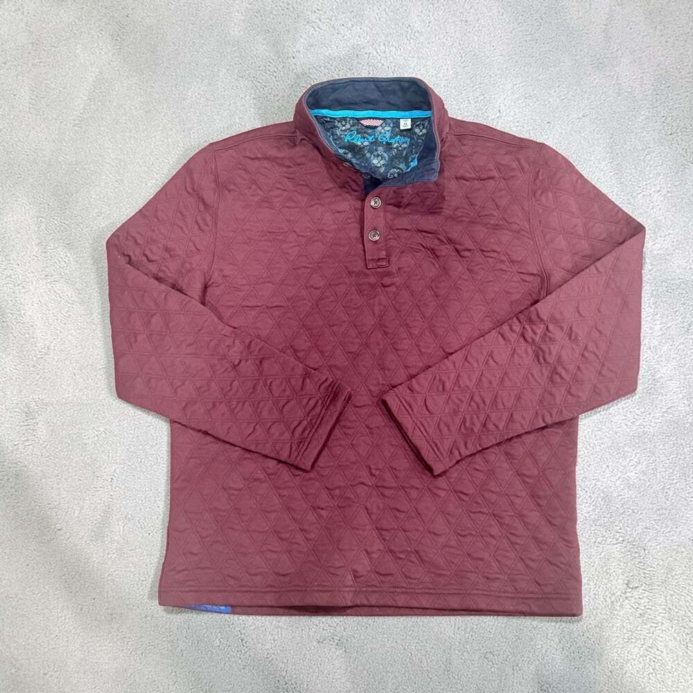 Robert Graham Quilted Pullover Henley Shirt Burgundy Men Size M